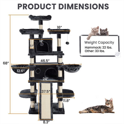 SHA CERLIN 68 Inches Multi-Level Large Cat Tree for Large Cats/Big Cat Tower with Cat Condo/Cozy Plush Cat Perches/Sisal Scratching Posts and Hammocks/Cat Activity Center#Tiktokshopbacktoschool