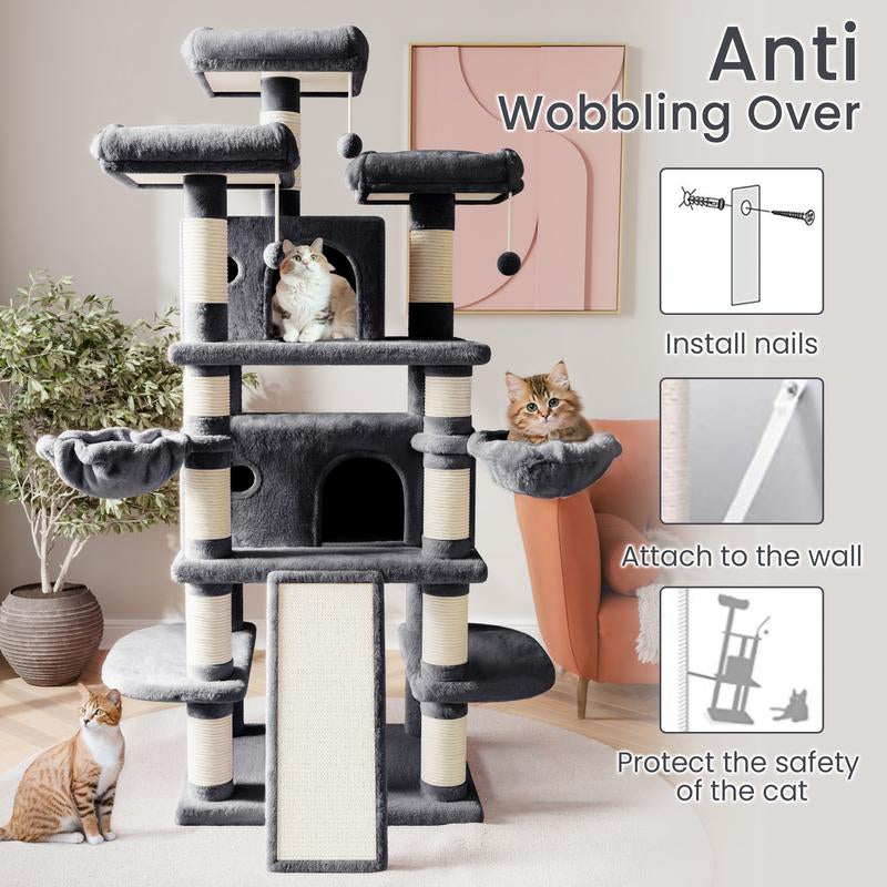 SHA CERLIN 68 Inches Multi-Level Large Cat Tree for Large Cats/Big Cat Tower with Cat Condo/Cozy Plush Cat Perches/Sisal Scratching Posts and Hammocks/Cat Activity Center#Tiktokshopbacktoschool