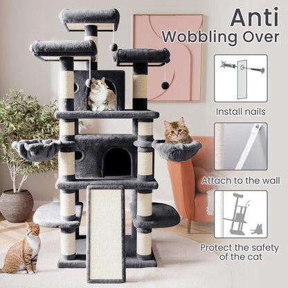 SHA CERLIN 68 Inches Multi-Level Large Cat Tree for Large Cats/Big Cat Tower with Cat Condo/Cozy Plush Cat Perches/Sisal Scratching Posts and Hammocks/Cat Activity Center#Tiktokshopbacktoschool