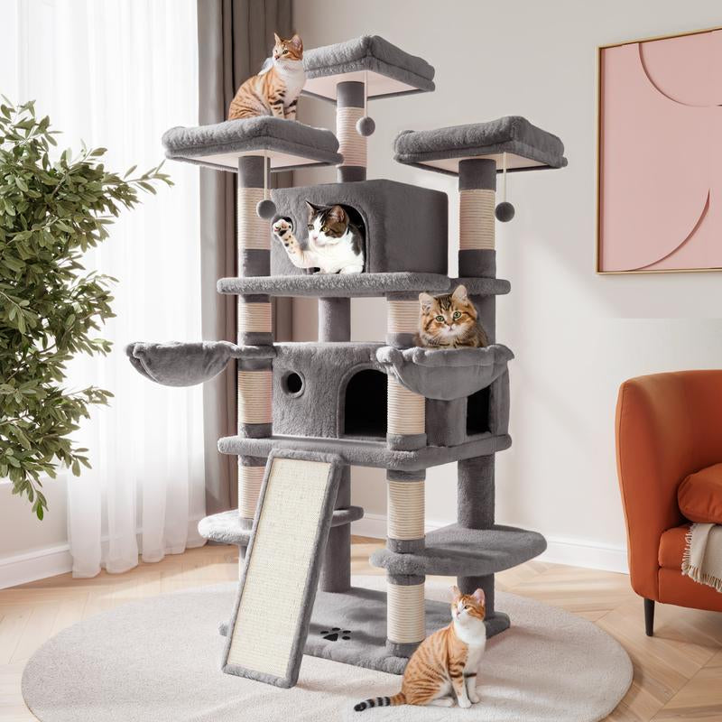 SHA CERLIN 68 Inches Multi-Level Large Cat Tree for Large Cats/Big Cat Tower with Cat Condo/Cozy Plush Cat Perches/Sisal Scratching Posts and Hammocks/Cat Activity Center#Tiktokshopbacktoschool