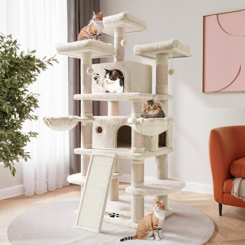 SHA CERLIN 68 Inches Multi-Level Large Cat Tree for Large Cats/Big Cat Tower with Cat Condo/Cozy Plush Cat Perches/Sisal Scratching Posts and Hammocks/Cat Activity Center#Tiktokshopbacktoschool